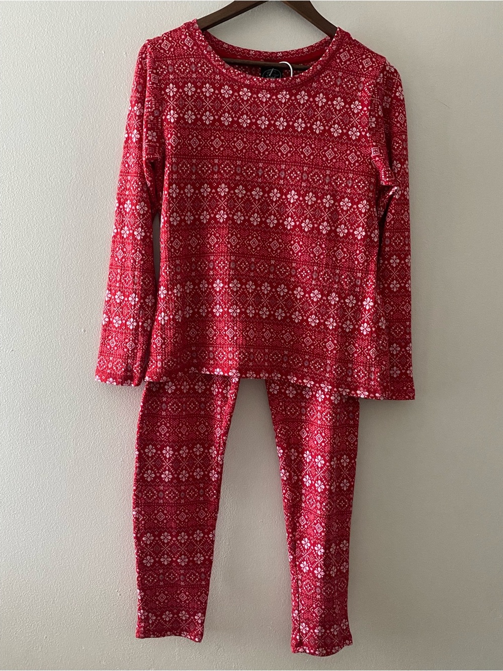 Laura Ashley Women’s Red Fair Isle Pajama Set Long Sleeve